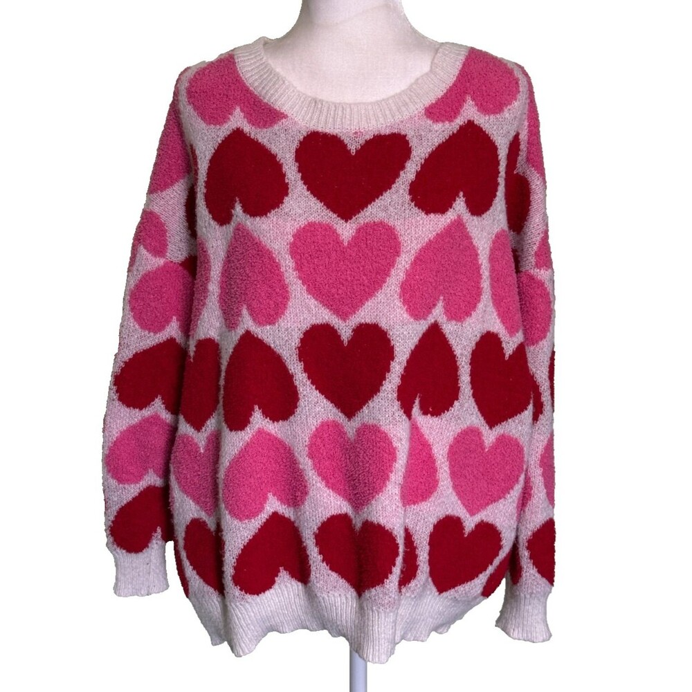 Jade by Jane Women's Valentines Day Pink Red Hearts Long Sleeve Sweater Size S/M